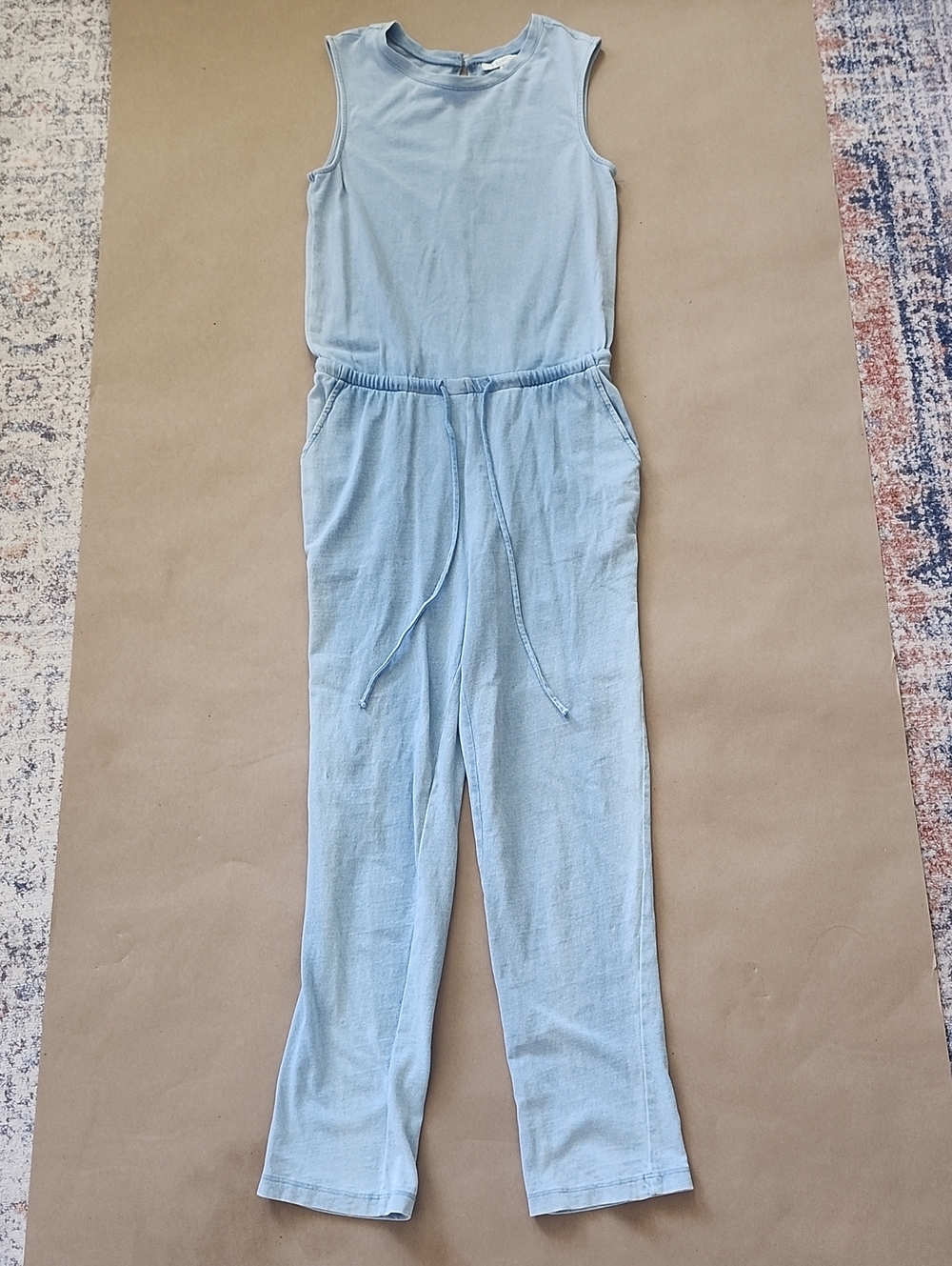Z Supply Sleeveless Light Blue Drawstring Jumpsuit